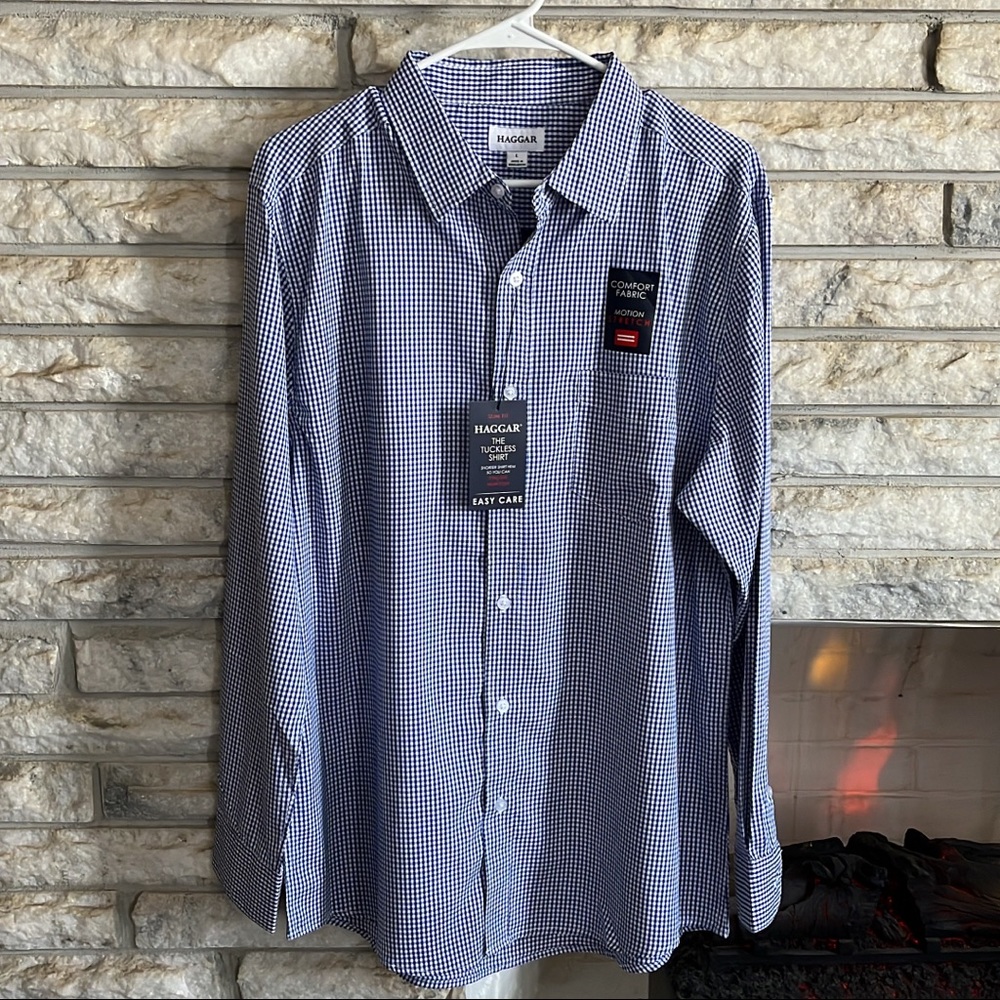Haggar Bolt Blue Checkered Button-Down Men’s Size Large